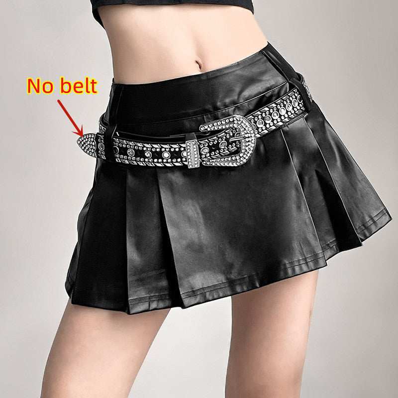 Women's black fashion skirt, solid color, polyester material, no belt included.