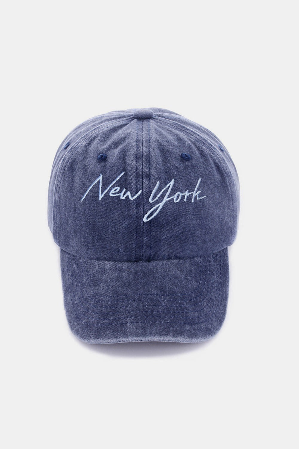 Embroidered City Cap in washed cotton, featuring New York city-themed embroidery.